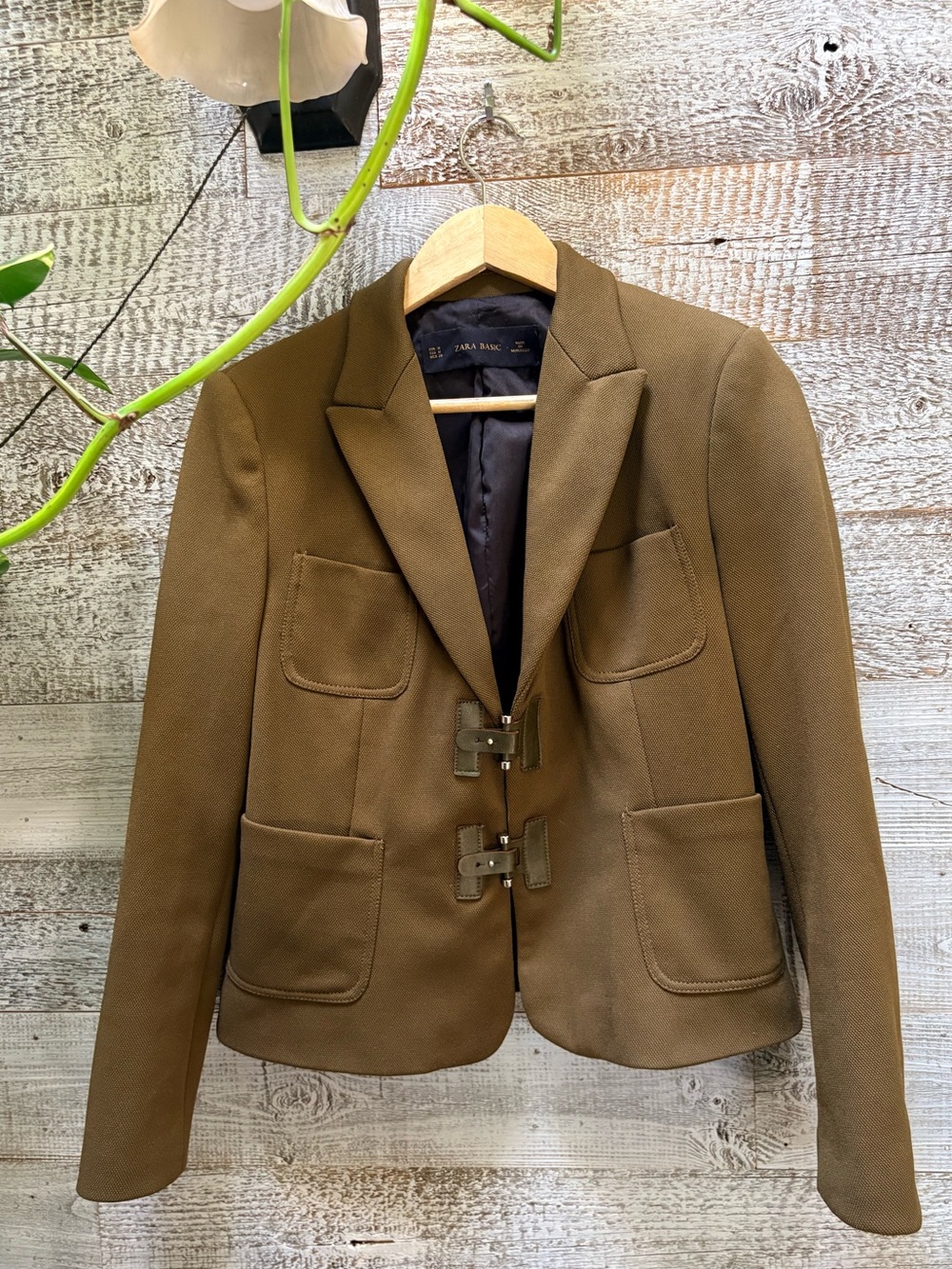 Zara | Tailored Military-Inspired Utility Blazer - M, Dark Khaki/Taupe